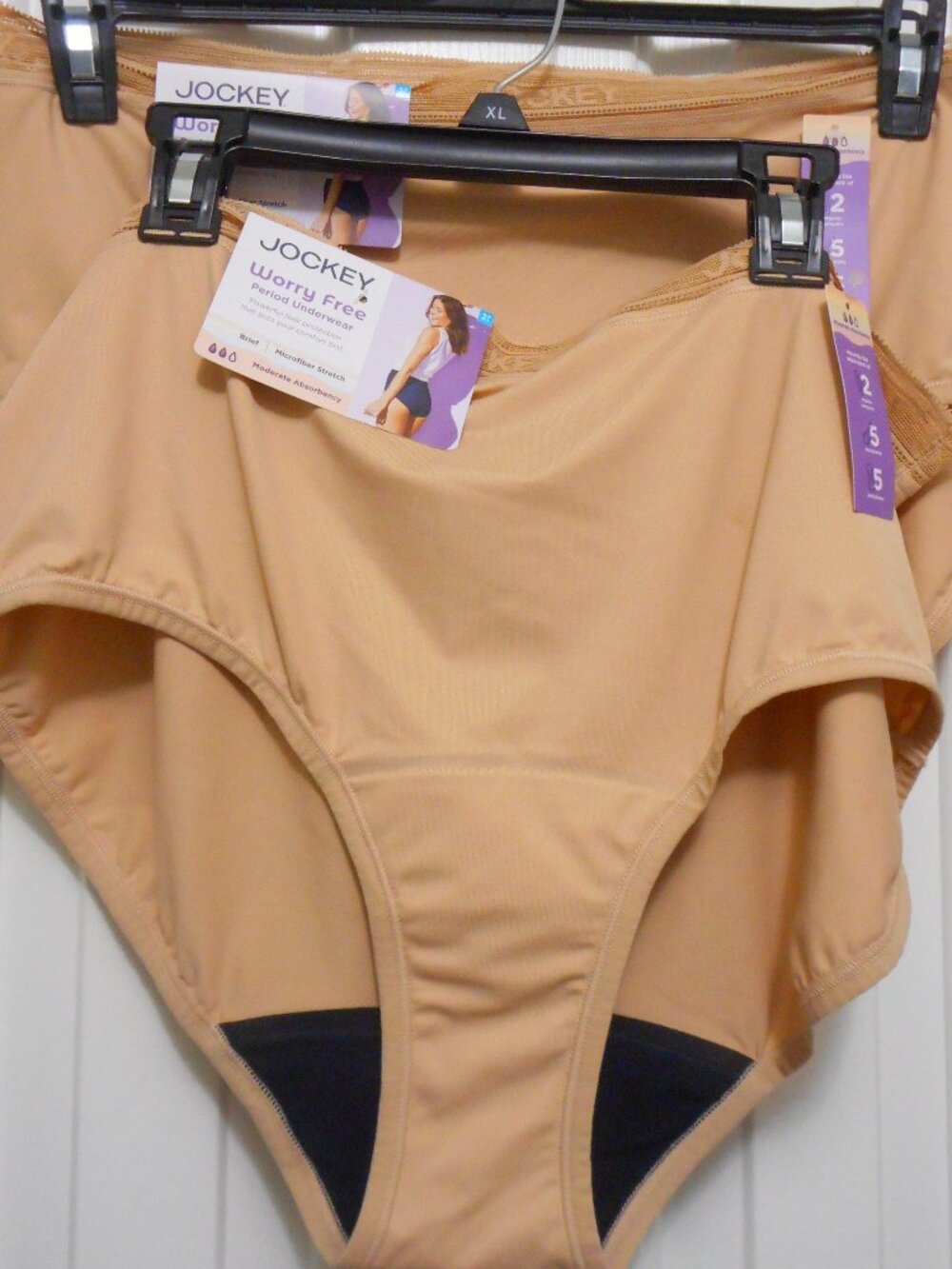 Jockey NWT Lot of 2 Worry Free Underwear Briefs 2XL Light Nude Mod Absorbency